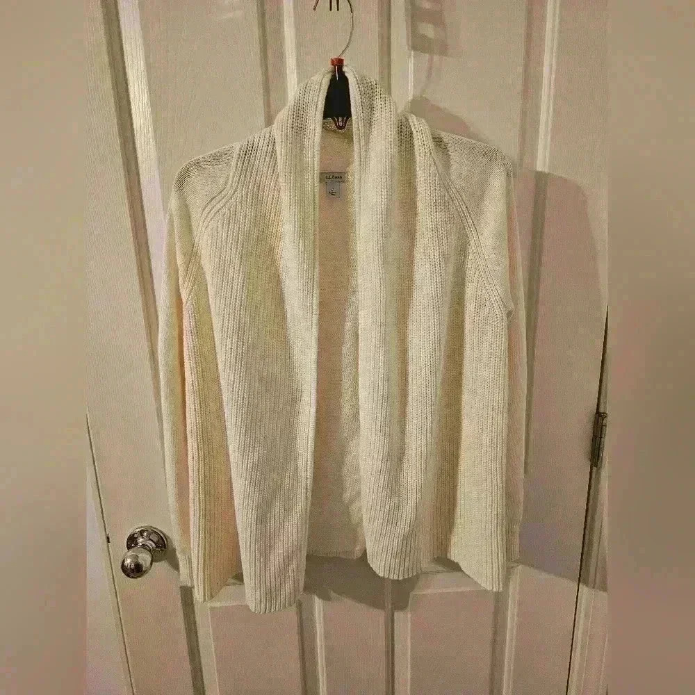 LL Bean Ivory Open Front Cardigan Sweater Size S Petite